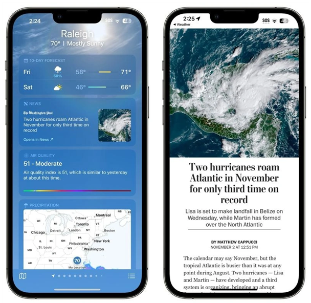 湾里苹果14维修分享iPhone 14手机如何看天气时顺带看新闻 