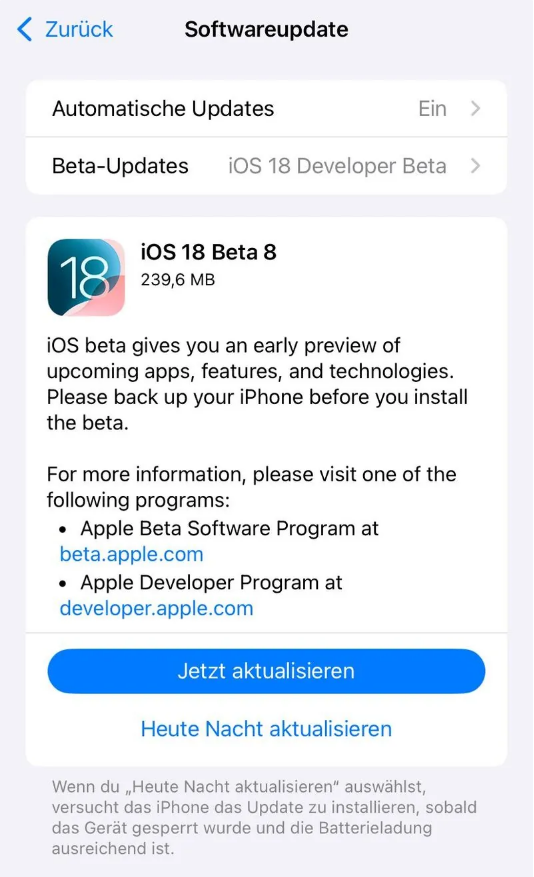 湾里苹果手机维修分享苹果 iOS / iPadOS 18 开发者预览版 Beta 8 发布 